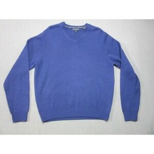 Scott Barber Sweater Mens Medium Blue 100% Merino Wool V Neck Pullover Knit